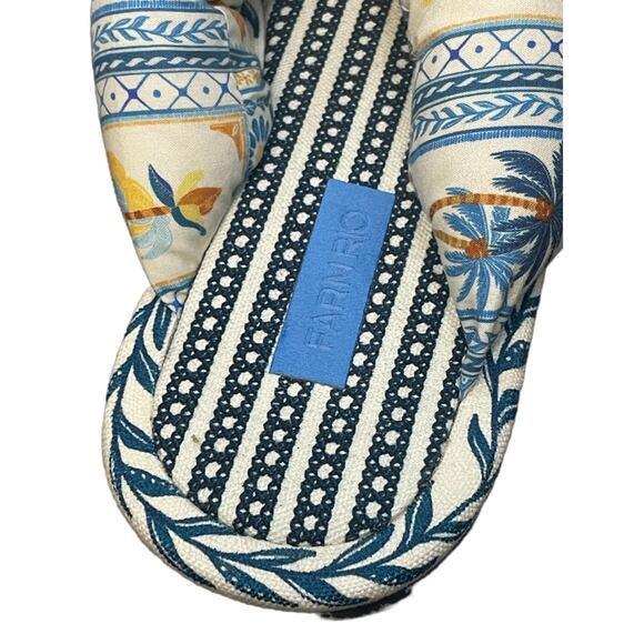Farm Rio Navy Puffy Blue Palm Tree Printed Flip Flop Sandals Size 9 NWT - Picture 9 of 9